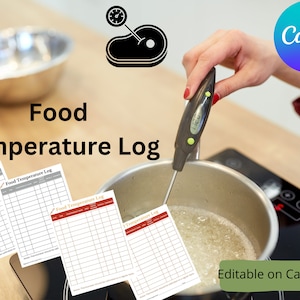 Food Safety Program: Temperature Log Sheet, refrigerator and freezer log, Food service log, kitchen log, editable in Canva