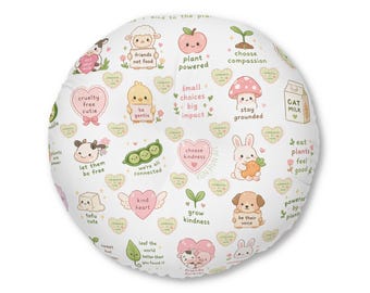 Cutecore kawaii plant-aangedreven veganistisch patroon getuft vloerkussen | Rond: