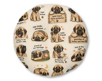 Cojín de suelo con estampado de cachorro de mastín / Cojín redondo con ilustración de perro