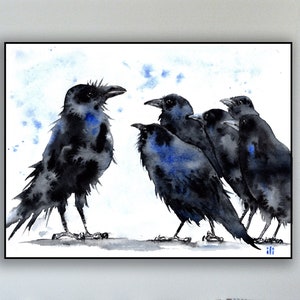 Watercolour Crow Gathering Painting Limited Edition Print from Original