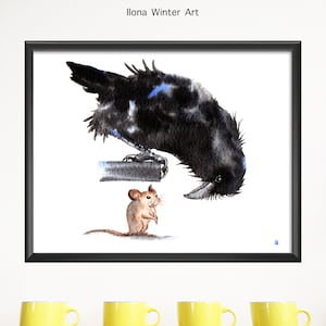 Personalised Crow and Mouse &quot;Living in the Moment&quot; Watercolour Painting Print from Original by Ilona Winter