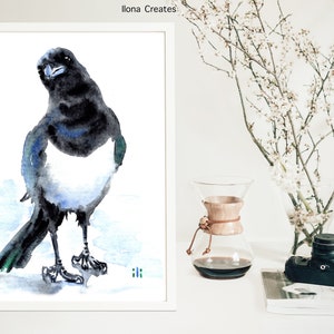 Personalised Magpie Watercolour Painting Print "Hello There" from Original by ili