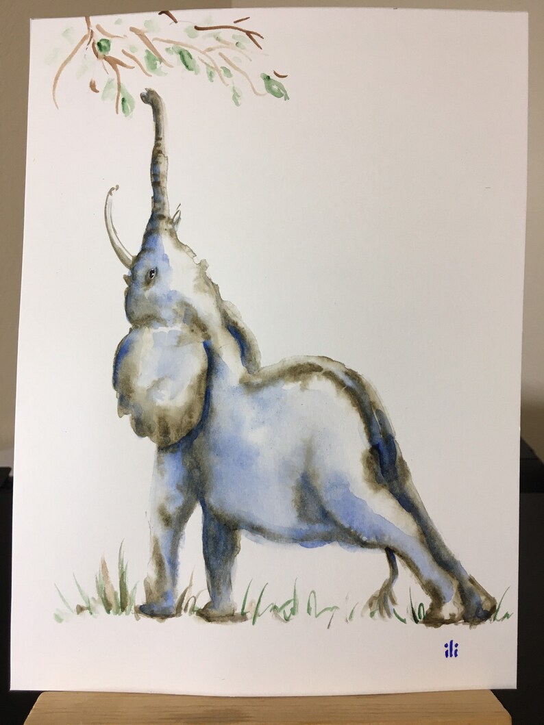Original watercolour painting Cute Elephant 6x8 drawing wildlife Safari gift cute wall Fine art decor