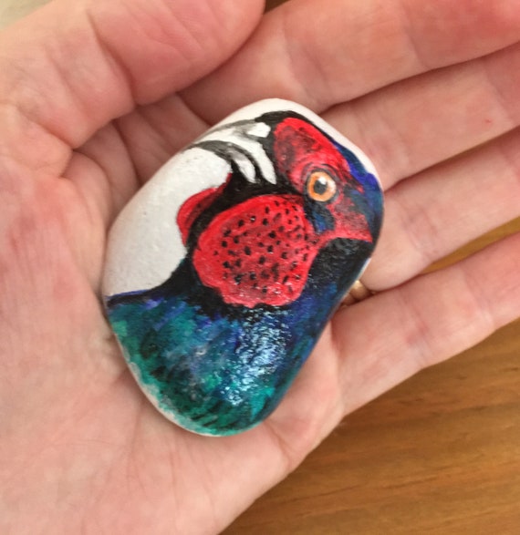 Galet Peint Faisan Mignon Pierre De Roche Art Cadeau Animal