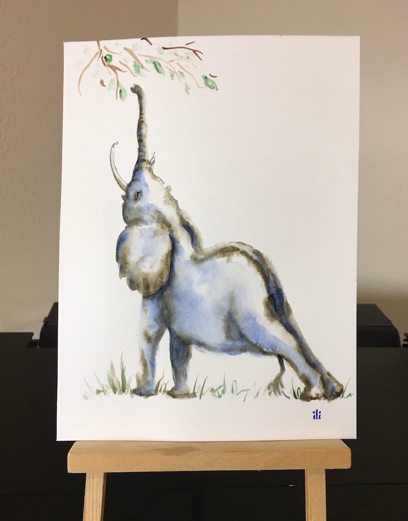 Original watercolour painting Cute Elephant 6x8 drawing wildlife Safari gift cute wall Fine art decor