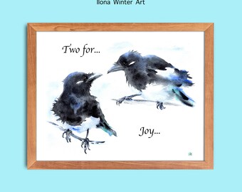 Personalised Magpies Watercolour Painting Print, Two for Joy, from Original by ili