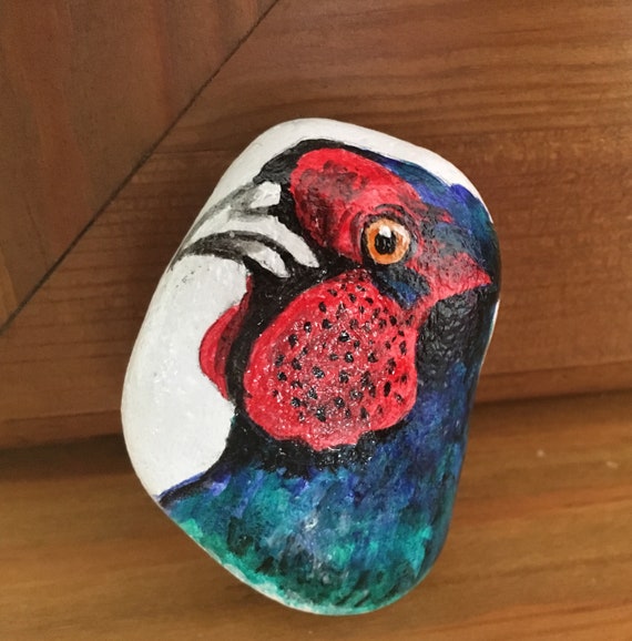 Galet Peint Faisan Mignon Pierre De Roche Art Cadeau Animal