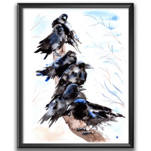 Personalised Crows Watercolour Painting Print, Crow Conference... from Original by ili