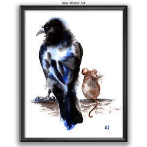 Personalised Crow and a Shrew Mouse Watercolour Painting &quot;Besties&quot; Print from Original by Ilona Winter