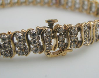 d923 Stunning 14k Yellow Gold Diamond Tennis Bracelet