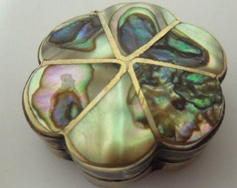 s321 Sterling Silver miniature Box with Abalone shell Mexico FH 925 signed by maker pill ring box 1940's 11.5 grams