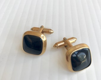 Ready to be personalized! Vintage 1970s Anson 12k GF Oval Cuff Links and Tie Holder New in Box