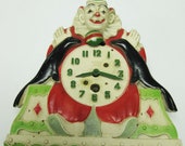 b776 Vintage Lux Company Animated Clown and Seals Pendulette Wind Up Clock with key