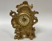 f461 Antique New Haven USA Mantel Standing Clock Carved Cupid