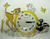 b755 Adorable 1960s Bambi Friends Disney Time Wind Up Seiko Wall Clock with key