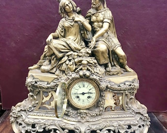 f245 Antique 1800's French Marble & Bronze Miniature Stand Clock