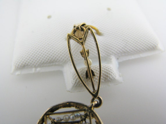 a826 Beautiful Vintage Pearl and Diamond Pendant … - image 5