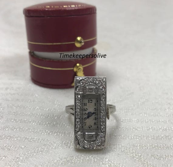 a809 Vintage White Platinum 26 Diamonds Ladies' S… - image 1