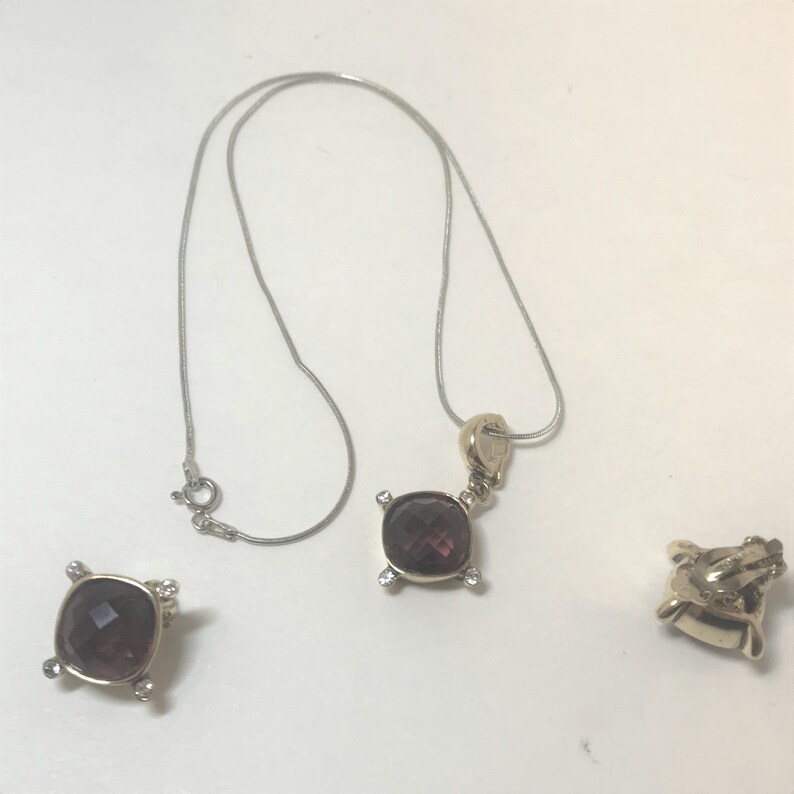 f119 Vintage Sterling Silver Chain Necklace 18 Round Earrings Set
