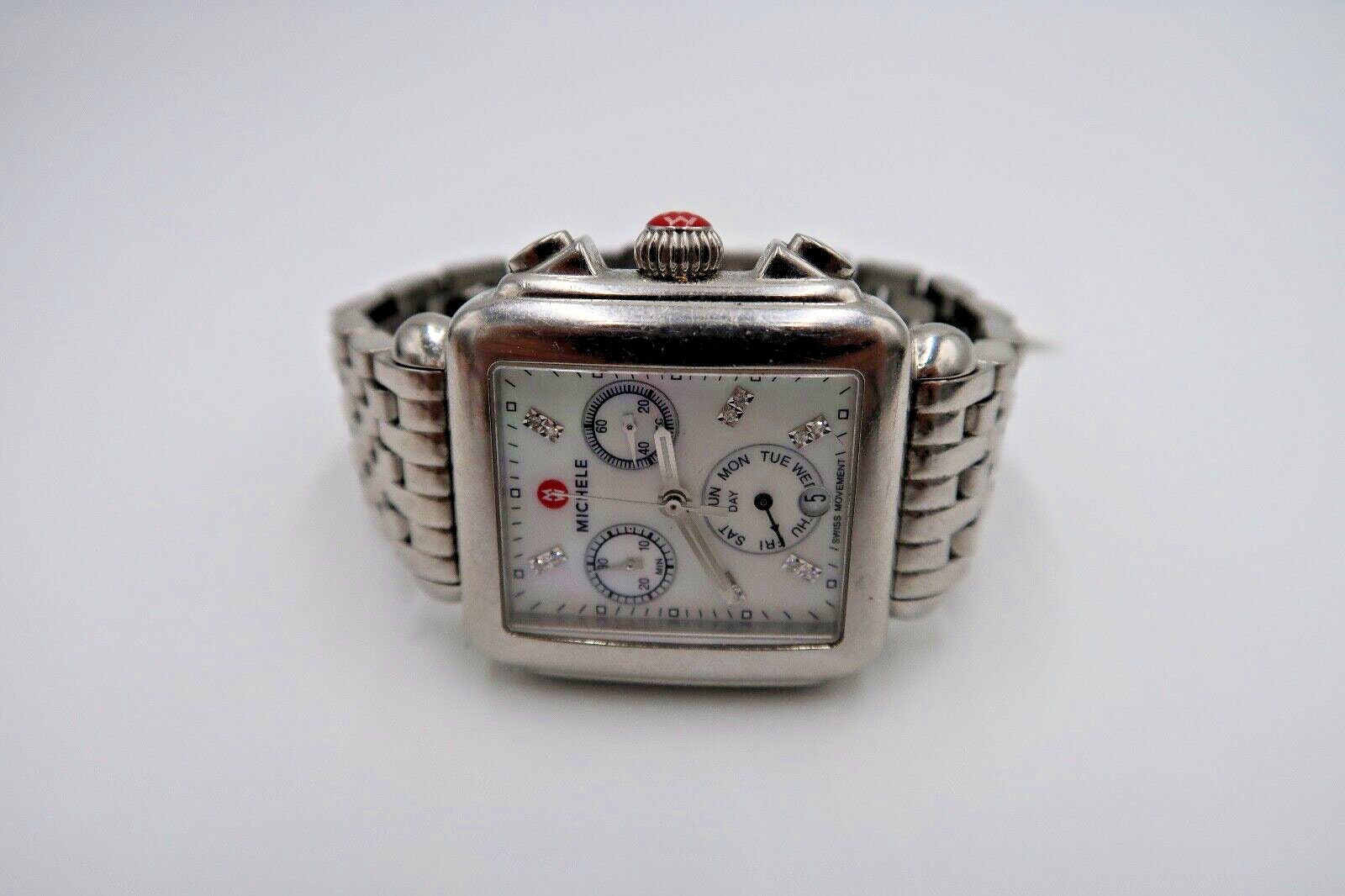 Michele Deco Diamond Watch MW06P00A0046 MOP Dial Swiss Chronograph - New Battery Michele Deco Chronograph Ladies Watch Steel Diamond MOP Dial  main image 2