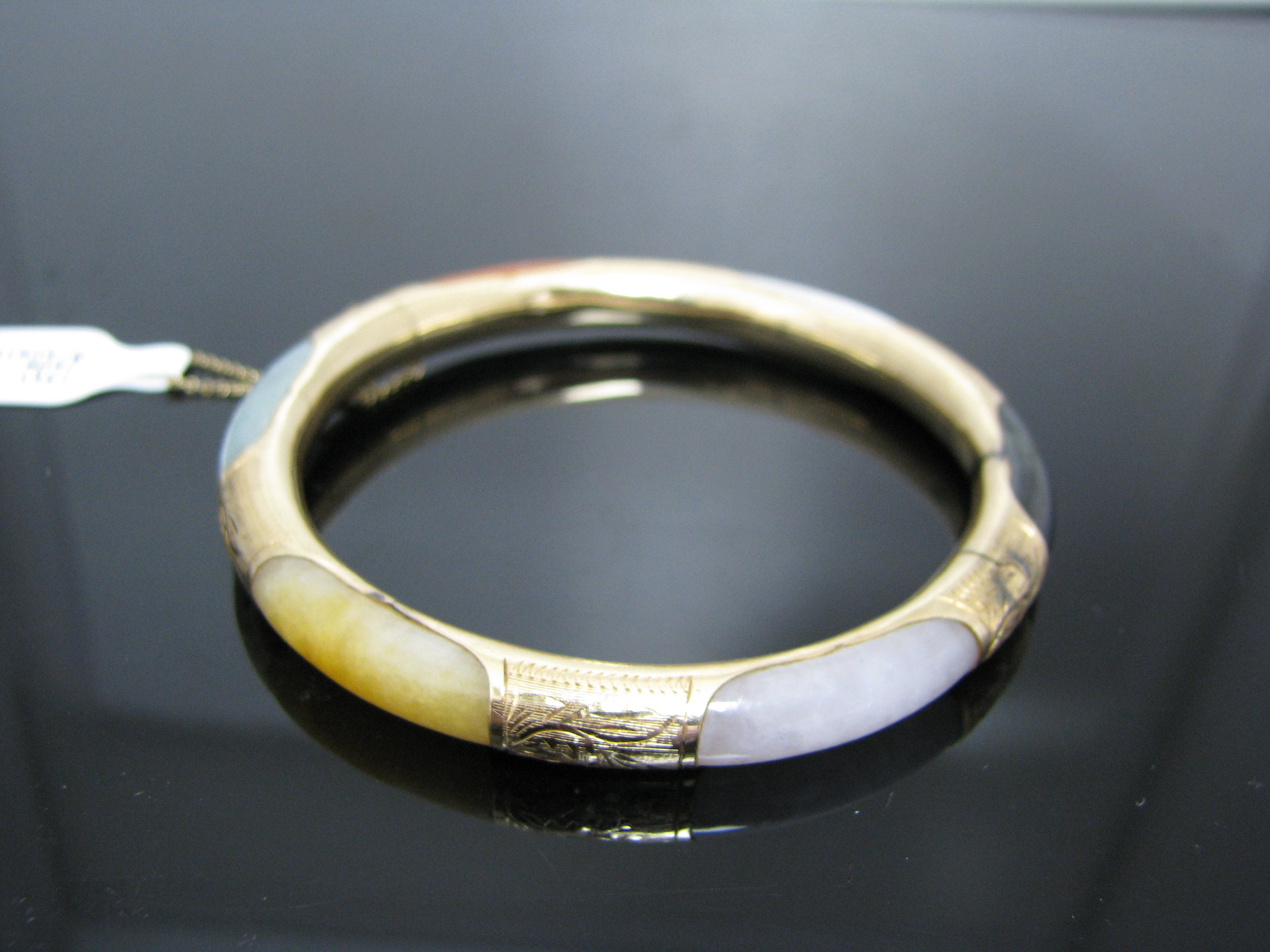 エナメル細バングル 目 CYCLADES ブルー×ゴールド B806 Beautiful 14kt Yellow Gold Multi-Colored Jade Bangle