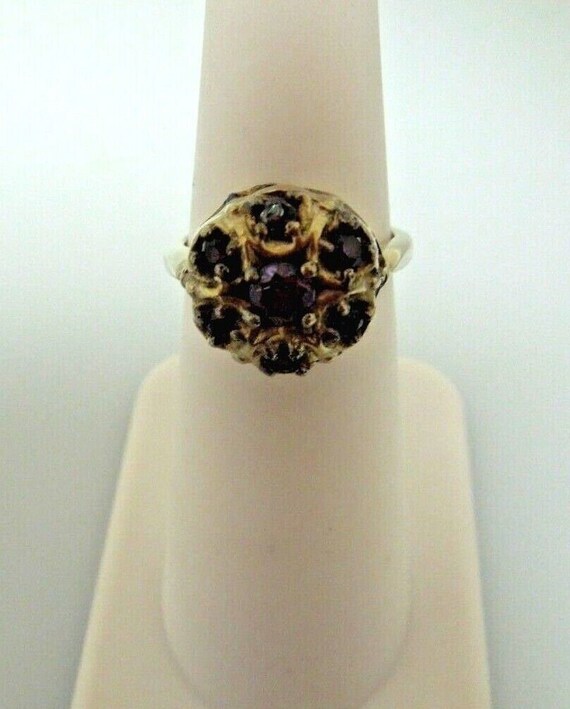 s044 Antique 14kt Yellow Gold Amethyst Ring Size … - image 1
