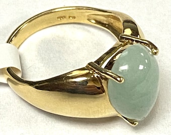 u499 Vintage 14k Yellow Gold Teardrop Green Jadeite Gemstone Ring Sz 6