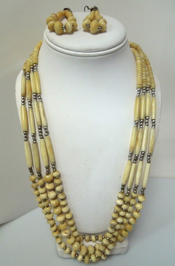 t143 Multi Strand Seed Beaded Necklace and Earring