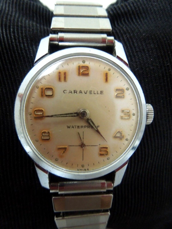 S277 Vintage Men s Caravelle Waterproof Watch With Hong Kong Stretch Band Etsy
