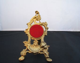 a232 Nice Brass Pocket Watch Display Stand with a Hook and Red Felt Backing for Watch