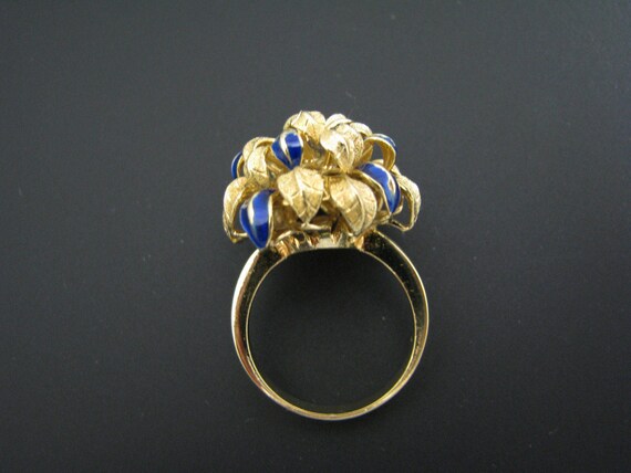 c495 Unique Chrysanthemum Ring with Blue Enamel i… - image 4