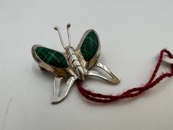t721 Unique Silver Malachite Butterfly Pin - image 3