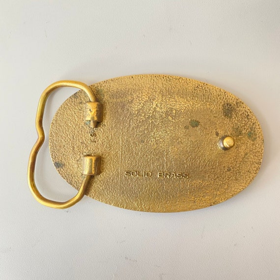 f664 Vintage Solid Brass Enamel Bird Belt Buckle - image 2