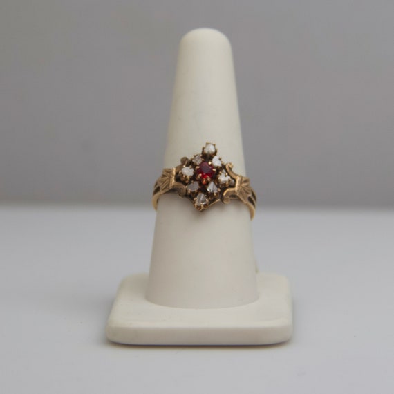 d513 14kt Yellow Gold Diamond & Ruby Ring - image 1