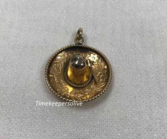 a478 14k Yellow Gold Mexican Sombrero Hat Charm Pe