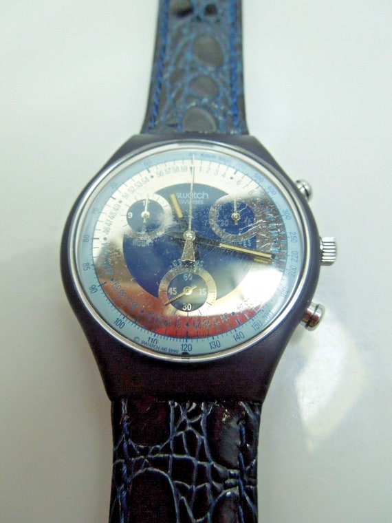 s758 1992 Swatch Watch Silver Star Chrono Chronog… - image 7