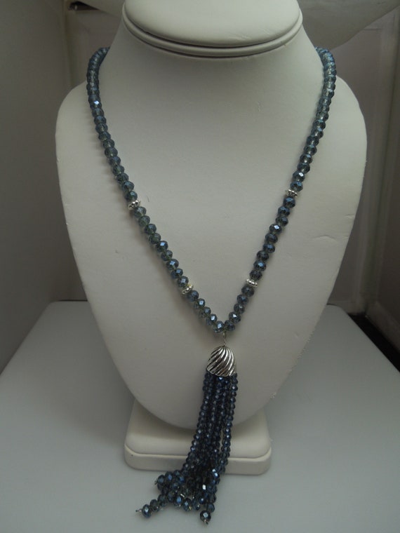 q280 Vintage Glass/ Crystal Beads Long Necklace B… - image 1