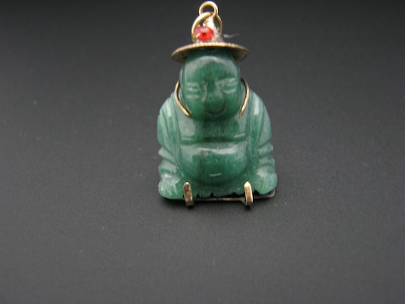 Vintage Buddha Pendant 14k Gold Yellow Gold White Green Jade Buddha Zen Peace Love Happy Buddha Carved Buddha Yoga Hong Kong Not Jadeite WOW