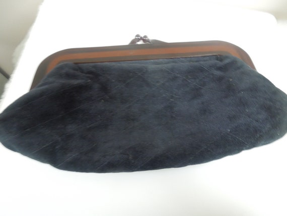 q960 Vintage Black Velvet  Evening Bag Clutch Pur… - image 6