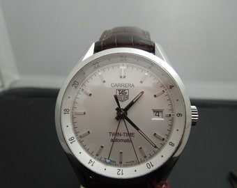 b900 Handsome Men's Tag Heuer Carrera Twin Time WV2116 Automatic Wristwatch