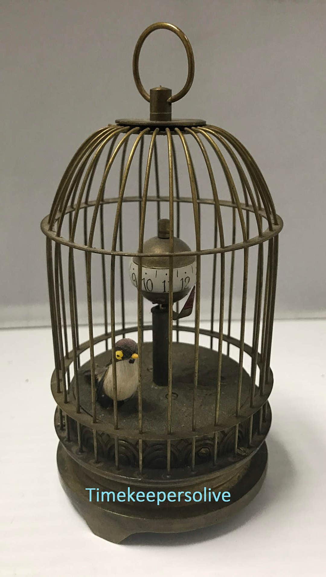 A1114 Vintage Rare Unique Working Brass Bird Cage Mechanical
