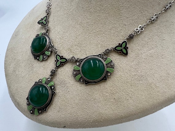 Broche Vintage Argent Et Marcassite - Chrysoprase/Agate - Années 1920/1930 - 40 Mm
