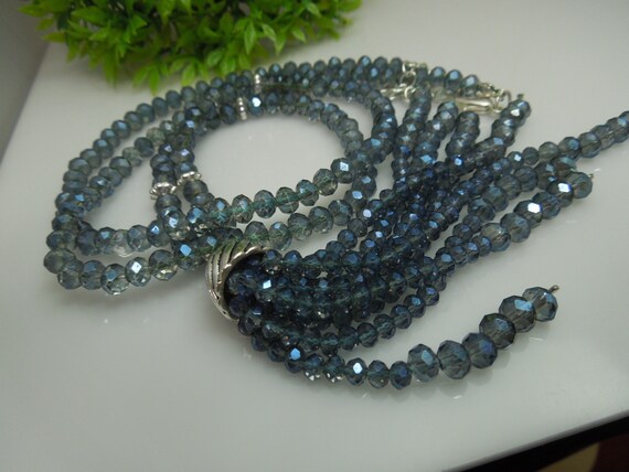q280 Vintage Glass/ Crystal Beads Long Necklace B… - image 6