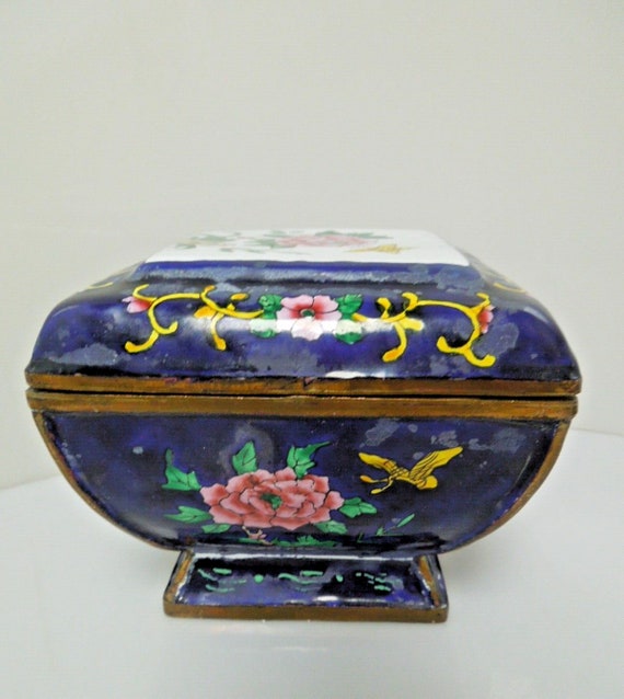 t115 Antique Chinese CLOISONNÉ  Enamel Floral Cov… - image 2