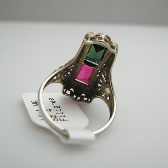 d839 Exquisite 14k White Gold Emerald & Ruby Fili… - image 5