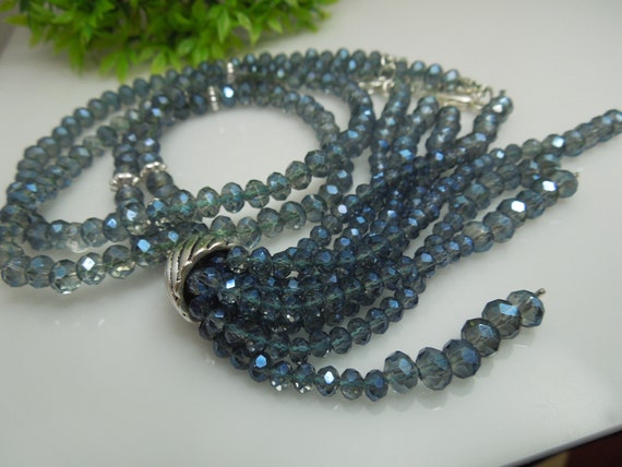q280 Vintage Glass/ Crystal Beads Long Necklace B… - image 7