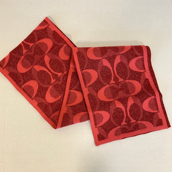 M360 Coach Signature Logo Wool Blend Winter Scarf Red Pink