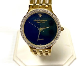 Jueles Jurgensen Beveled Bezel Gold Tone Mens Watch! New Battery. Jules Jurgensen 34mm Gold Dial #6059 Day/Date Quartz Men main image 3