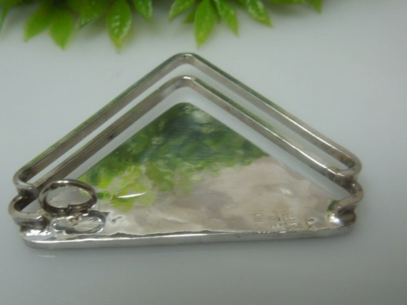 q521 Abalone Shell Sterling Silver Triangle Penda… - image 4