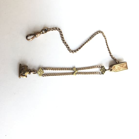 e270 Antique Gold Filled Lapel Pocket Watch Chain… - image 1